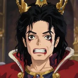 centered!! macro head portrait of medieval hysterical king michael jackson, artstation, detailed cartoon, elegant, digital painting, concept art, smooth, sharp focus, illustration, ghibli, makoto shinkai, don bluth, fujita goro, jean giraud, akihiko yoshida, tom whalen 8 k