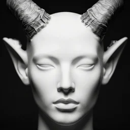 highly detailed symetric black and white photography of a face with pointed horns, beautiful, dark, masterpiece, art by durero, goya, rubens, riccardo federici, roberto ferri, illustration