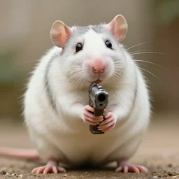 realistic bipedal rat!!!!!! biggie biggie as a fat!!!! rat aiming a gun at you, barrel towards towards the screen from the new family adventure film, 8 k, f 1. 8