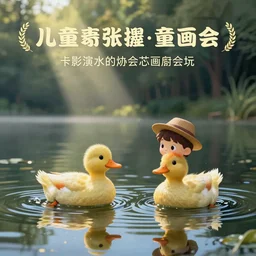 鸭 子 在 湖 里 游 泳 ， 儿 童 童 话 故 事 画