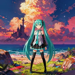 hatsune miku by rembrandt and konstantin razumov, psychedelic, vibrant colors