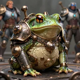 a slimy anthropomorphic toad king wearing ornate steampunk armor, smooth, intricate, elegant, digital painting, artstation, steam, grungy steel, concept art, sharp focus, octane render, illustration, art by moebius and beeple, overwatch character,
