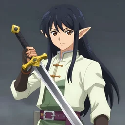 a picture of a elf with a sword, a character portrait by Baiōken Eishun, deviantart, altermodern, official art, anime, toonami