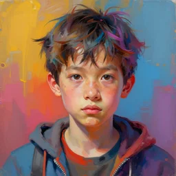vibrant complementary colours, painted portrait of homeless runaway teenager by ruan jia greg rutkowski, uncempt hair, clear face homeless fantasy intricate elegant detailed digital painting, concept art artstation sharp focus illustration