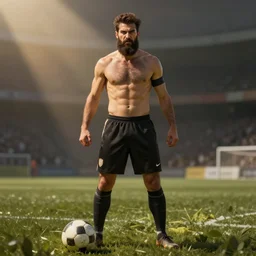 a soccer player at a game, angry, bearded, mediterranean features, fantasy character full body portrait by Michael Garmash, Donato Giancola