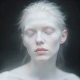 out of focus photorealistic portrait of a beautiful!!! aesthetic!!! pale woman by saul leiter, very blurry, translucent white skin, closed eyes, foggy