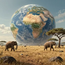 ancient earth, temperate savannah, living environment of giant creatures, ground perspective
