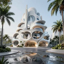 highly detailed futuristic  architecture by Antoni Gaudí and Zaha Hadid, reflective lighting, empty streetscapes, tropical vegetation, ground-level view, puddles of water, stunning sunny lighting, sunrise, vivid colors, in the style of pixar animation, trending on Artstation, 8k, matte painting, ray tracing, hyper detailed, unreal engine 5, cinematic, epic lighting, cryengine, octane render, cyberpunk, red and orange glow, vibrant
