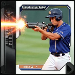 baseball card of a player firing a laser blast out of a sci - fi rifle