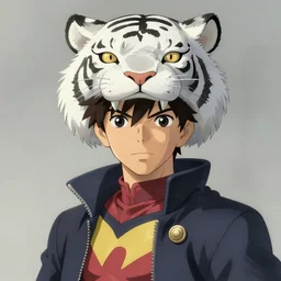 ma chao as a superhero with a white tiger fur helmet - plasse, portrait shinkai makoto studio ghibli studio key hideaki anno sakimichan stanley artgerm lau rossdraws james jean marc simonetti elegant highly detailed digital painting artstation pixiv
