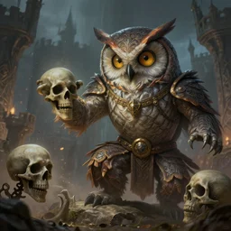 closeup 2 8 mm anthropomorphic necromancer owl summoning the dead in a castle, d & d, fantasy, intricate, action pose, particle effects, highly detailed, digital painting, artstation, concept art, matte, sharp focus, volumetric lighting, illustration, hearthstone, art by artgerm, wlop, greg rutkowski and alphonse mucha,