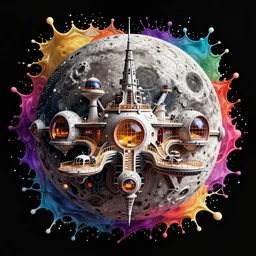 intricate moon base by josan gonzalez splash art graphic design color splash high contrasting art, fantasy, highly detailed, art by greg rutkowski