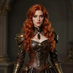 portrait of beautiful woman, red hair, steam punk dress, sharp focus, high detailed, concept art, marc silvestri, artstation