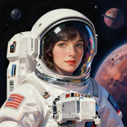 a simple concept art portrait of a female astronaut on an alien planet backdrop, an award winning yoshitaka amano digital art, by, james gurney and gerhard richter. art by takato yamamoto. masterpiece, deep colours.