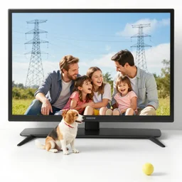 tv advertisement for electricity. a family is laughing with their dog,