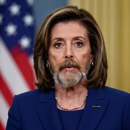 nancy pelosi with a full beard and mustache