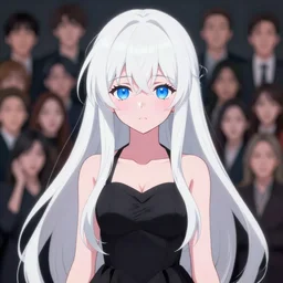 hyperdetailed anime portrait of nekopara girl with long white hair, pale light pink skin and blue eyes wearing black dress, medium shot, full head, hyperdetailed face, trending on artstation, by francesco mattina, paul lung, monica lee, paul cadden, pierre - yves riveau, randy owen, and ambro jordi