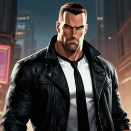 Duke Nukem as The American Psycho, staring intensely, Duke Nukem art style, cinematic still