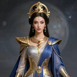 portrait of the powerful empress of the solar system in the style of jahar dasgupta. glowing, ornate and intricate linework, sharp focus, depth of field, stunning, dynamic lighting, ultrafine and hyperdetailed.