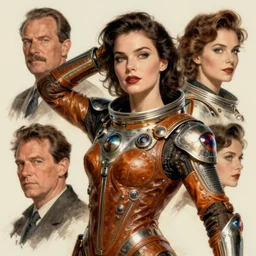 dynamic upper body and head portrait of elegant woman wearing complex leather and metal spacesuit, by ilya kuvshinov, norman rockwell, lois van baarle, 5 0 s science fiction, pulp scifi fantasy illustration
