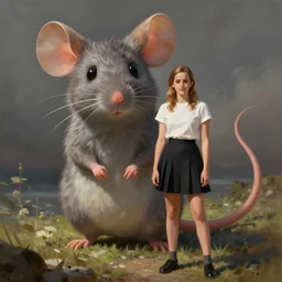 emma watson posing next to a giant mouse, digital painting, artstation