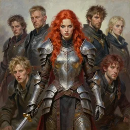 Redhead female fantasy armored warrior, 4k oil on linen by wlop, artgerm, andrei riabovitchev, nuri iyem, james gurney, james jean, greg rutkowski, highly detailed, soft lighting 8k resolution
