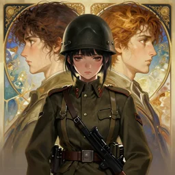 symmetry!! portrait of a sad enigmatic anime girl wwi soldier, anime, highly detailed, dynamic lighting, digital art, digital painting, artstation, wlop, sharp focus, illustration, art by artgerm and juan gimenez and alphonse mucha, 8 k
