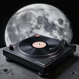 a realistic matte painting of a dj with turntable play music on the moon, detailed, 8 k,