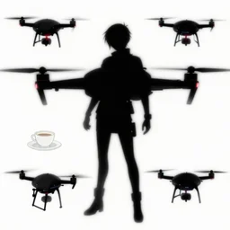 concepts of a hovering drone that serves breakfast ; cyberpunk drone from the neo - noir anime anime film, character concepts exploration, concept art, trending on artstation ; clear silhouette, strong and simplified design, color settei, clean lines
