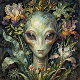 hyper - detailed matte illustration of alien flora. face portrait by iris van herpen based on art forms in nature by zaha hasid, zdzisław beksinski and alphonse mucha