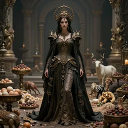 beautiful goddess of feast and famine, full body, ominous, cinematic shot, realistic, photography, depth of field, ornate, intricate detail, finely detailed, photorealistic, epic, high definition, 8 k, artstation, midjourney, irwin penn