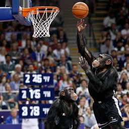 chimpanzee scoring a 3 pointer