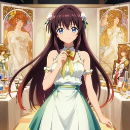 the winner of a beauty contest science fair, anime, idol, magical girl, pixiv, sharp, detailed, high quality, by greg rutkowski, artgerm, alphonse mucha