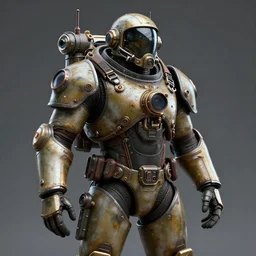 a soldier wearing a full set of advanced submarine power armor, 3 d render, octane, ray tracing, ultra high detail, photorealistic, 8 k, steampunk