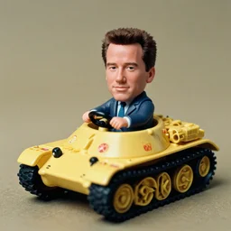 arnold schwarzenegger as nendoroid driving atoy tank, kodak film