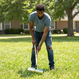 broke black man looking for a job while cutting grass out in the hot sun