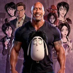 dwayne johnson as cousin it from the addams family with lots of hair animation pixar style, shaded lighting poster by magali villeneuve, artgerm, jeremy lipkin and michael garmash, rob rey and kentaro miura style, trending on art station