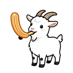 high quality !line art! of a goat holding a !churro! stick !in its mouth!