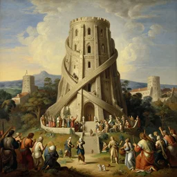 illustration of the Tower of Babel, realistic painting, classical painting, high definition, digital art, matte painting, very detailed, realistic”