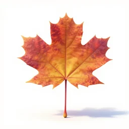 colorful maple leaf, stylized pixar-style 3d render, full body, isolated on a pure white background, centered, entire subject in frame, sharp focus, soft studio lighting