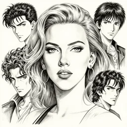 portrait of scarlett johanson , pen and ink, intricate line drawings, by Yoshitaka Amano, Ruan Jia, Kentaro Miura, Artgerm