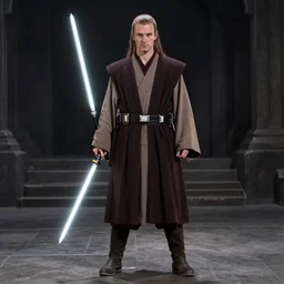 full body Over-the-Shoulder Shot of a jedi