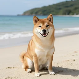 a shiba inu sitting in the beach at ilocos, philippines