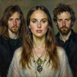 portrait nathalie portman, a female shaman goddess wizard, oil on canvas, by jeffrey catherine jones and denis sarazhin and mucha