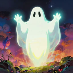 ghost, glowing lights, epic fantasy, colorfully, digital art, highly saturated colors, concept art, detailed illustration, hd, 4 k, digital art, greg rutkowski, dan mumford, studio ghibli trending on artstation