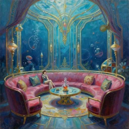 beautiful leonid afremov highly detailed impasto! acrylic painting! of an underwater art deco lounge. bioshock, rapture, trending on artstation
