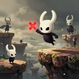 hollow knight, press x to jump to another plataform, studio ghibli, pixar and disney animation, sharp, rendered in unreal engine 5, highly detailed, digital painting, artstation, smooth, sharp focus, illustration, wide angle, wallpaper, splash art, promo art, dramatic lighting, art by artgerm and greg rutkowski and bo chen and jin xiaodi
