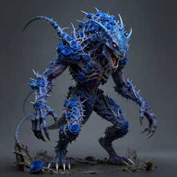 a being made of blue rose thorn vines and reptilian anger, lovecraft giger fantasy horror monster, ron spencer, carl critchlow