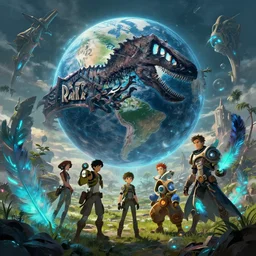 landscape jurassic park cyberpunk!!!! world ark evolution earth before time epic digital fantasy beeple style, thomas kincaid hearstone league of legends dofus overwatch concept art, makoto shinkai style, xision, james jean and peter murbacher, studio ghibli, artgerm, karol buck, dan mumford rtx global lighting bioluminescent wool feather