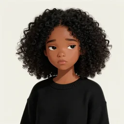 a shy dark skinned brazilian girl with sad droopy eyes, very cute, black curly hair, wearing a black sweater, digital art, artstation, smooth, high quality